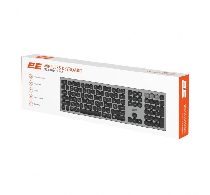 2E Клавіатура бездротова 2E KS270 WL/BT EN/UKR Grey/Black (2E-KS270WBGR_UA)