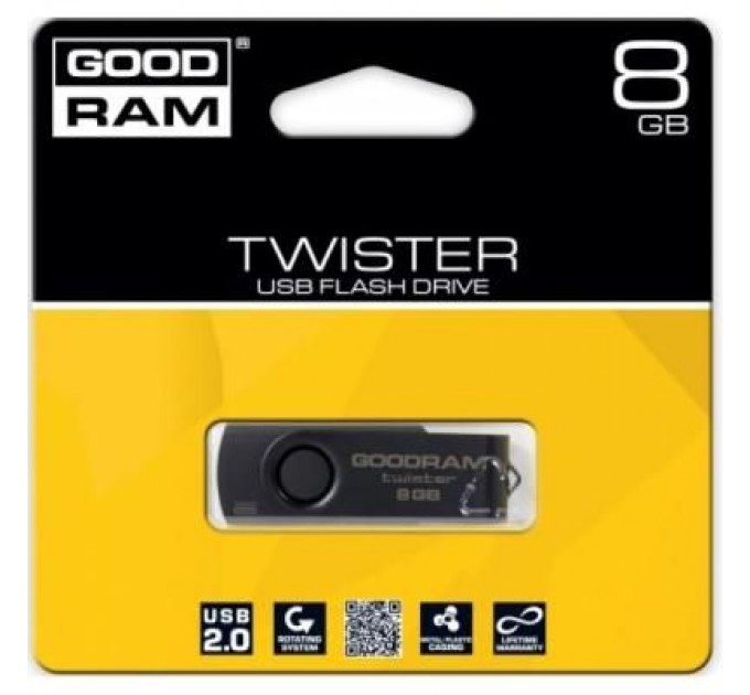 Goodram USB флеш накопичувач Goodram 8Gb Twister Black USB 2.0 (PD8GH2GRTSKKR9)