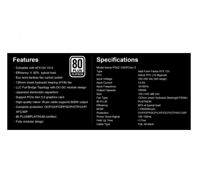 Azza Блок живлення Azza 1000W (PSAZ-1000P)