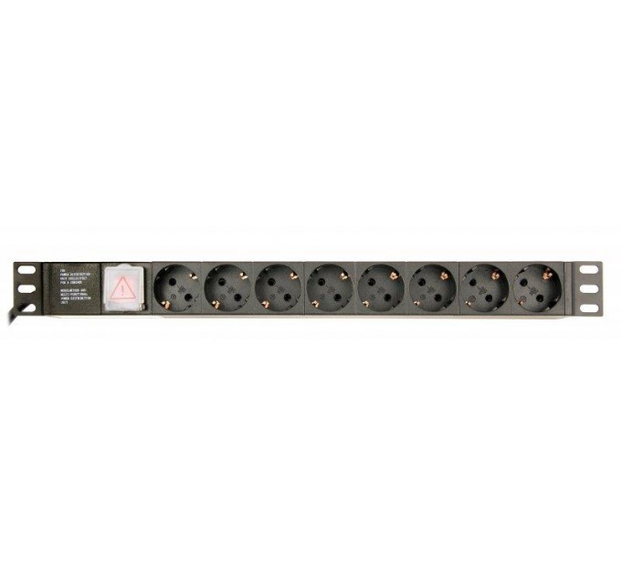 EnerGenie Блок розеток EnerGenie 19" 1U (EG-PDU-014) алюм. корп.,  8 розеток,  16A, 3м, чорний, вилка Schuko