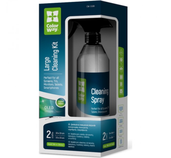 ColorWay Спрей для очищення ColorWay Cleaning Kit, Large, OLED/LED/LCD/TFT, 550ml, microfibre*2 (CW-5500)