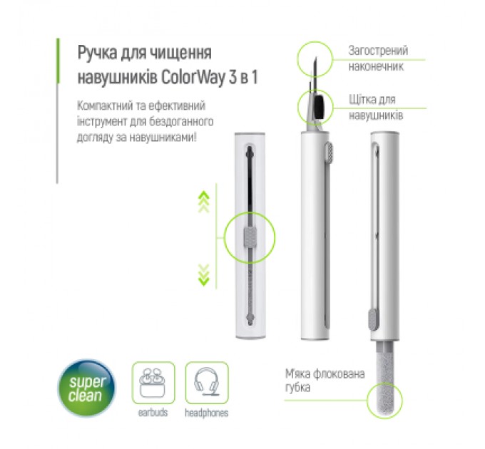 ColorWay Універсальний чистячий набір ColorWay Cleaning Pen, for Earphones, 3 in 1 (CW-1131)