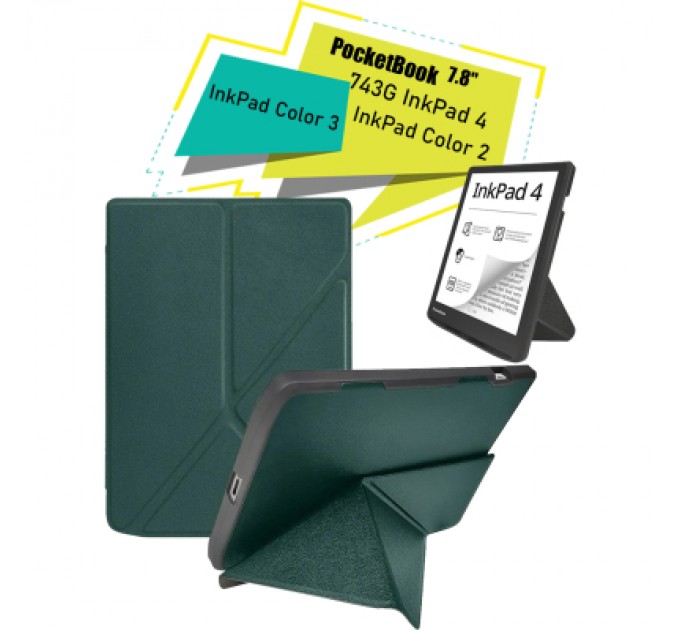 BeCover Чохол до електронної книги BeCover Ultra Slim Origami PocketBook 743G InkPad 4/InkPad Color 2/InkPad Color 3 (7.8") Dark Green (713084)