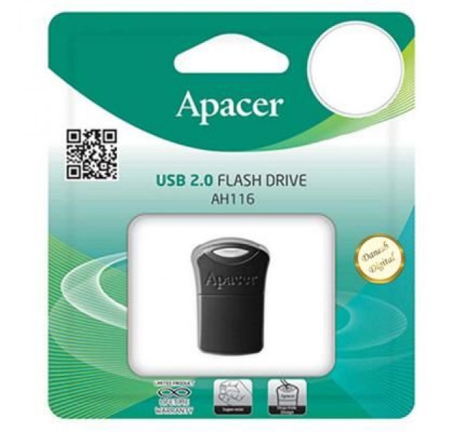 Apacer USB флеш накопичувач Apacer 32GB AH116 Black USB 2.0 (AP32GAH116B-1)