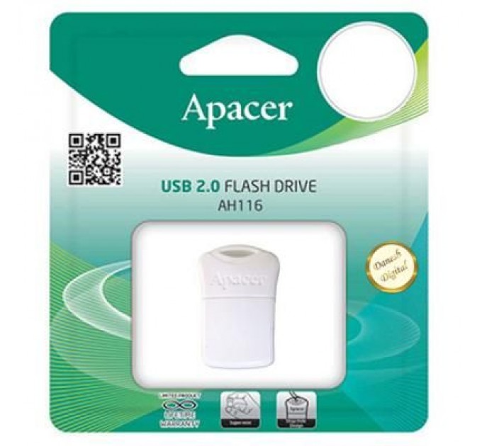 Apacer USB флеш накопичувач Apacer 32GB AH116 White USB 2.0 (AP32GAH116W-1)
