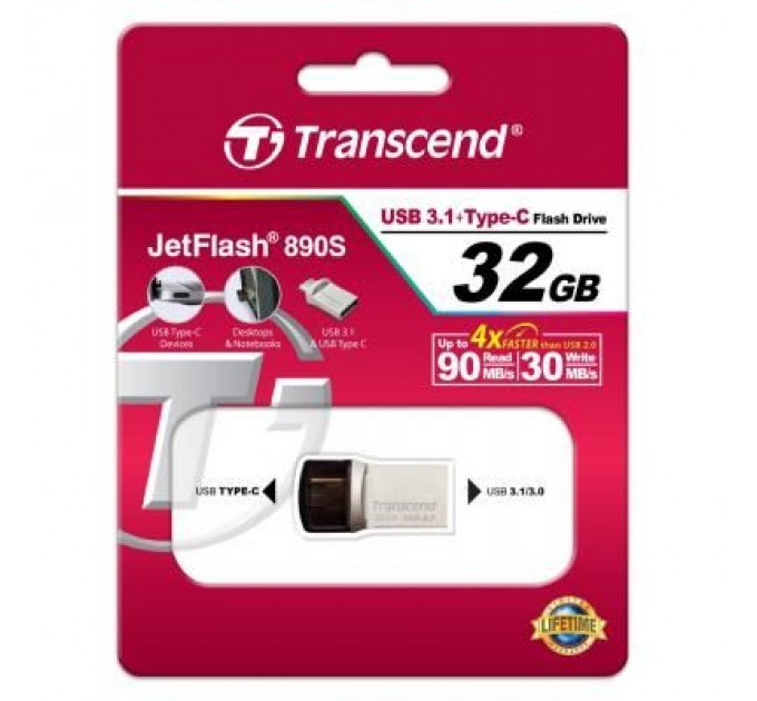 Transcend USB флеш накопичувач Transcend 32GB JetFlash 890S Silver USB 3.1 (TS32GJF890S)