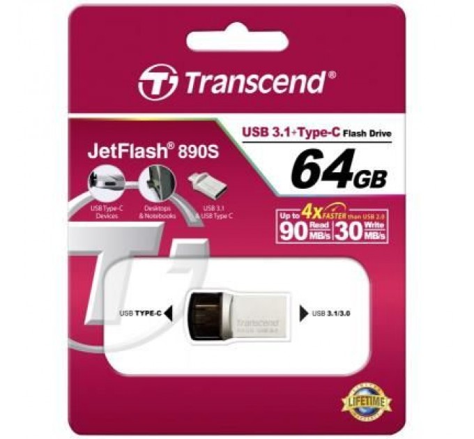 Transcend USB флеш накопичувач Transcend 64GB JetFlash 890S USB 3.1 (TS64GJF890S)