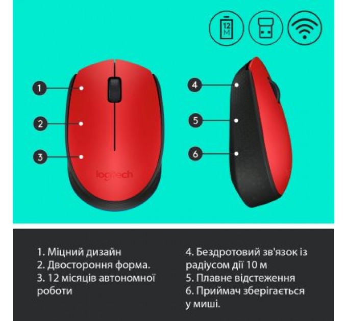 Logitech Мишка Logitech M171 Red (910-004641)