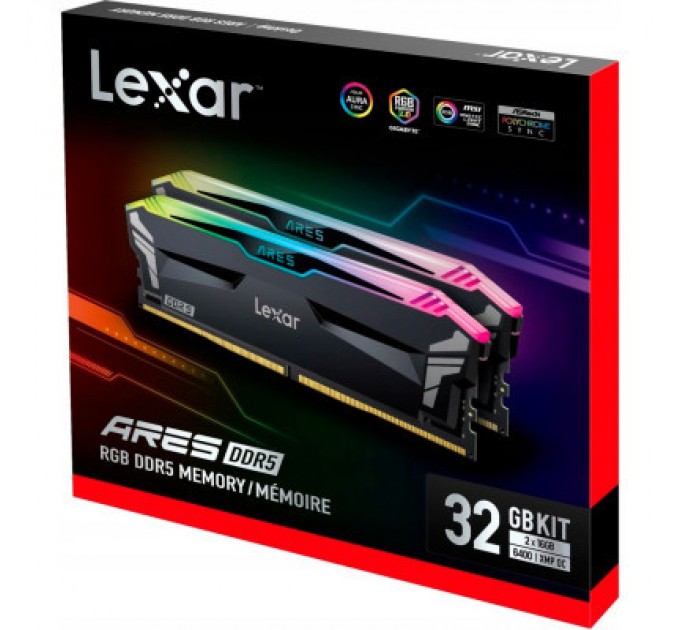 Lexar Модуль пам'яті для комп'ютера DDR5 32GB (2x16GB) 6400 MHz Ares RGB Black Lexar (LD5EU016G-R6400GDLA)