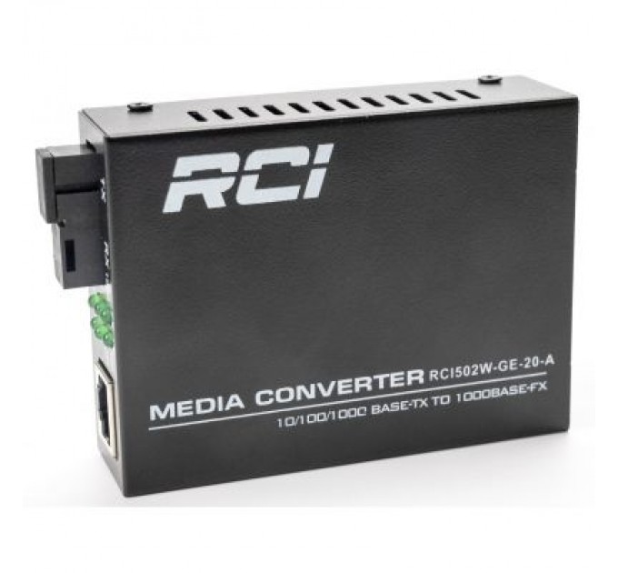 RCI Медіаконвертер RCI 1G, 20km, SC, RJ45, Tx 1310nm standart size metal case (RCI502W-GE-20-A)