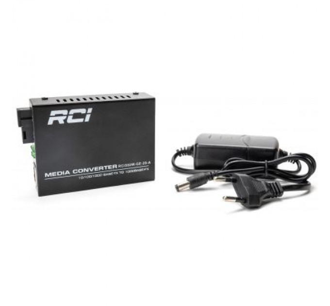 RCI Медіаконвертер RCI 1G, 20km, SC, RJ45, Tx 1310nm standart size metal case (RCI502W-GE-20-A)