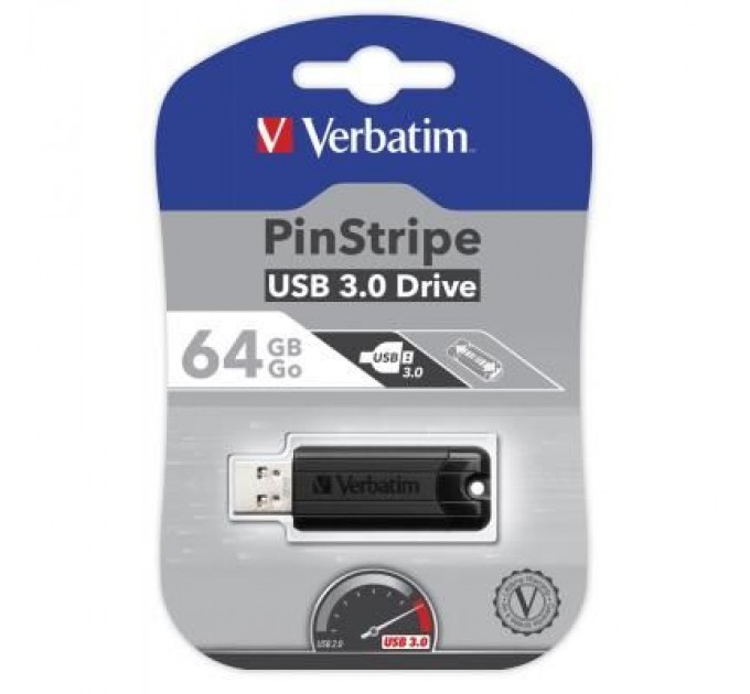 Verbatim USB флеш накопичувач Verbatim 64GB PinStripe Black USB 3.0 (49318)