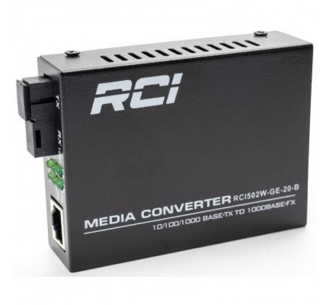 RCI Медіаконвертер RCI 1G, 20km, SC, RJ45, Tx 1550nm standart size metal case (RCI502W-GE-20-B)