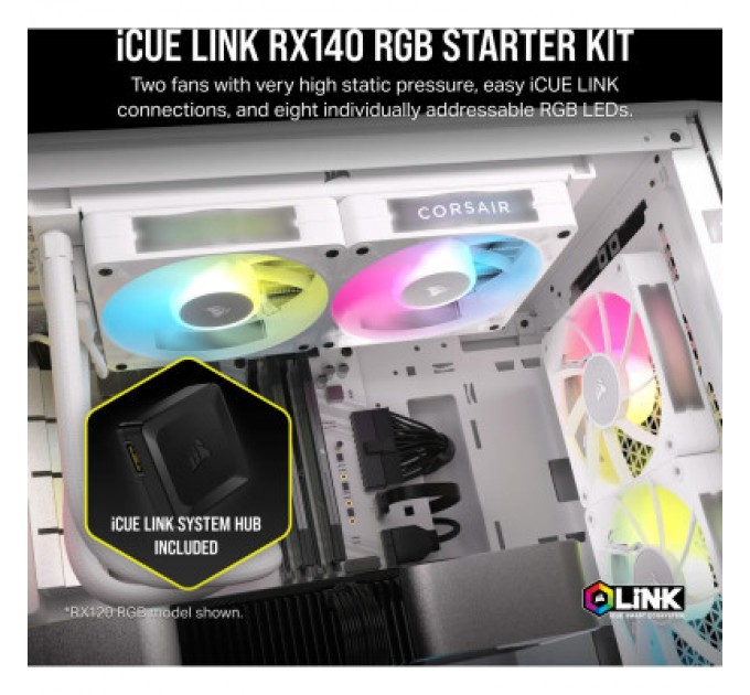 Corsair Кулер до корпусу Corsair iCUE Link RX140 RGB PWM White Dual Pack (CO-9051024-WW)
