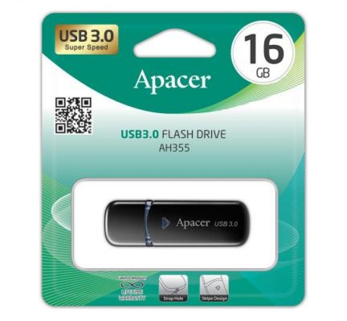 Apacer USB флеш накопичувач Apacer 16GB AH355 Black USB 3.0 (AP16GAH355B-1)
