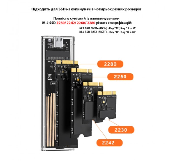 Dynamode Кишеня зовнішня Dynamode M.2 SSD NVMe/SATA combo ч-з USB3.2 GEN2 Type-C (DM-CAD-SSD09)