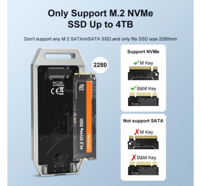 Maiwo Кишеня зовнішня Maiwo M.2 SSD NVMe 2280 ч-з USB4.0 Type-C 40Gbps (K1695)