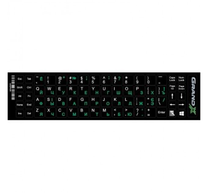 Grand-X Наклейка на клавіатуру Grand-X 68 keys Cyrillic green, Latin white (GXDPGW)