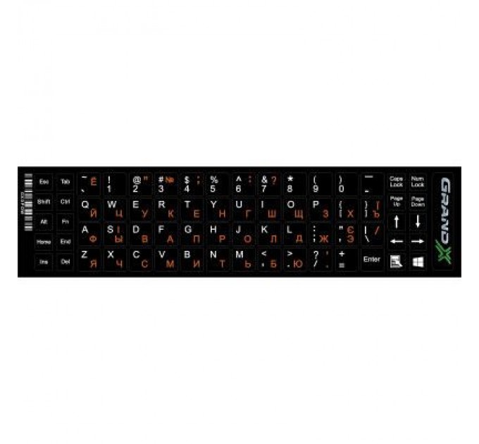 Grand-X Наклейка на клавіатуру Grand-X 68 keys Cyrillic orange, Latin white (GXDPOW)