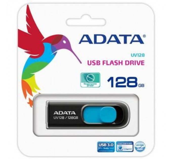 ADATA USB флеш накопичувач ADATA 128GB UV128 Black/Blue USB 3.1 (AUV128-128G-RBE)