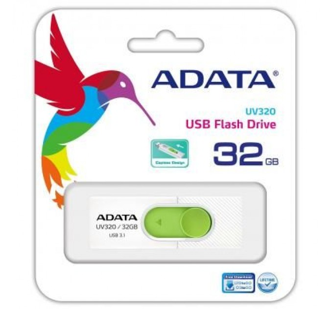 ADATA USB флеш накопичувач ADATA 32GB UV320 White/Green USB 3.1 (AUV320-32G-RWHGN)
