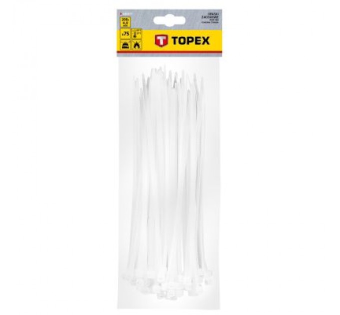 Topex Стяжка Topex біла, 4.8х200 мм, пластик, 75 шт. (44E977)