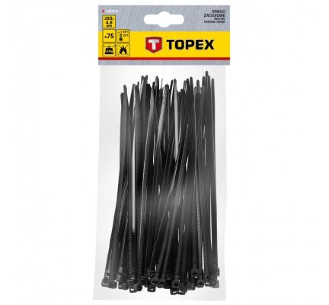 Topex Стяжка Topex чорна, 4.8x200 мм, пластик, 75 шт. (44E978)