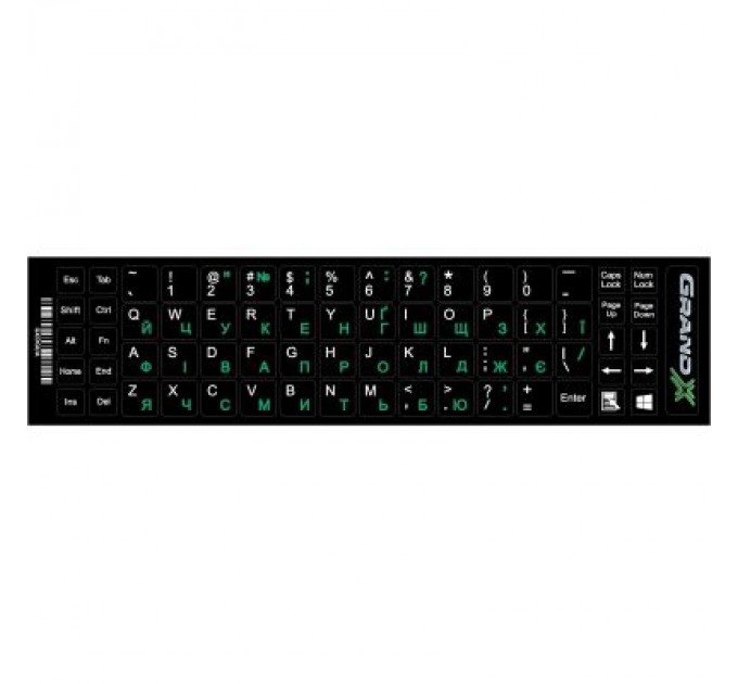 Grand-X Наклейка на клавіатуру Grand-X 68 keys UA green, Latin white (GXDGUA)