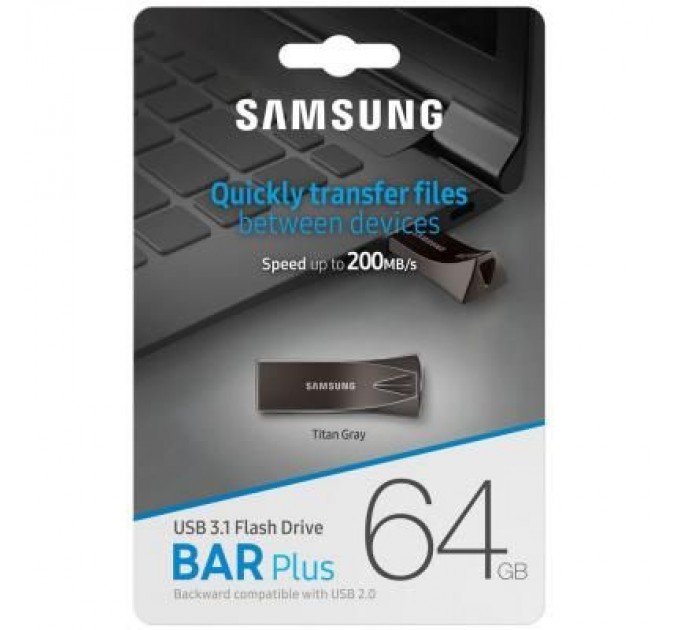 Samsung USB флеш накопичувач Samsung 64GB Bar Plus Black USB 3.1 (MUF-64BE4/APC)