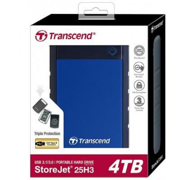 Transcend Зовнішній жорсткий диск 2.5" 4TB Transcend (TS4TSJ25H3B)