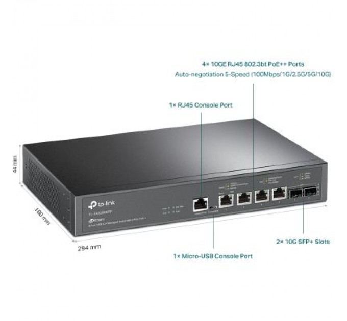 TP-Link Комутатор мережевий TP-Link TL-SX3206HPP 2xSFP+ (10GE) 4x10GE LAN console+microUSB L2 JetStream 19" 1U (TL-SX3206HPP)