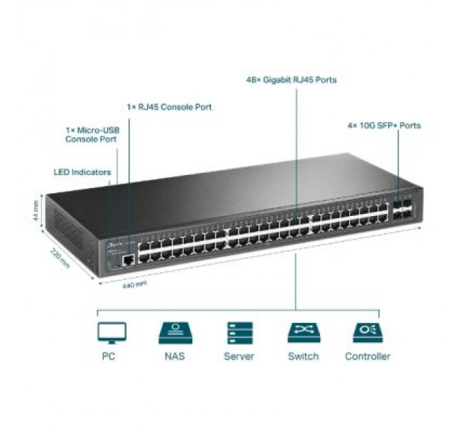 TP-Link Комутатор мережевий TP-Link TL-SG3452X 48xGE 4x10GE/SFP+ L2 JetStream 19" 1U (TL-SG3452X)