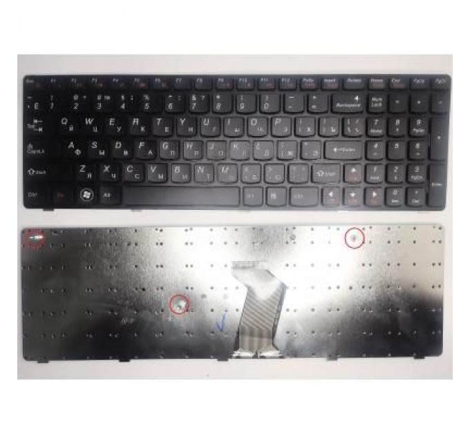Lenovo Клавіатура ноутбука Lenovo IdeaPad B570/B580/B590/V570/Z570 черная с черной рамкой RU (A43819)