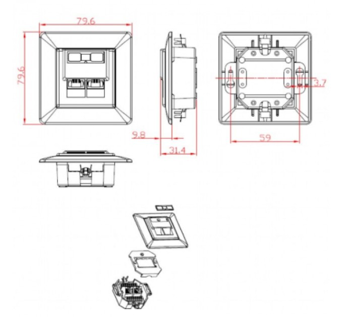 Cablexpert Комп'ютерна розетка RJ45x2 FTP cat.6 Cablexpert (MWS-2S6-01)