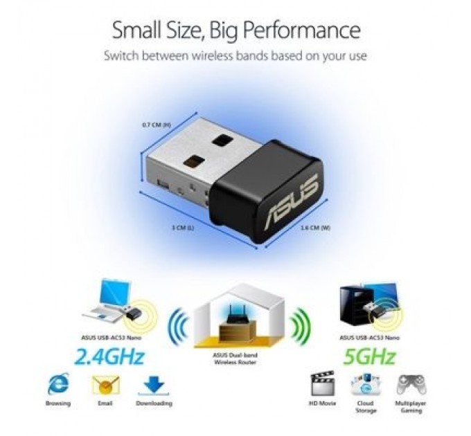 ASUS Мережева карта Wi-Fi ASUS USB-AC53 (90IG03P0-BM0R10)