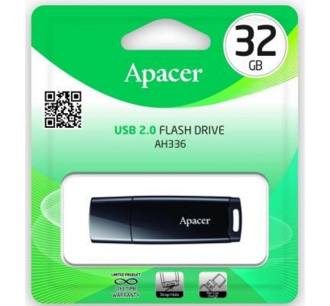 Apacer USB флеш накопичувач Apacer 32GB AH336 Black USB 2.0 (AP32GAH336B-1)