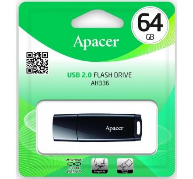 Apacer USB флеш накопичувач Apacer 64GB AH336 Black USB 2.0 (AP64GAH336B-1)