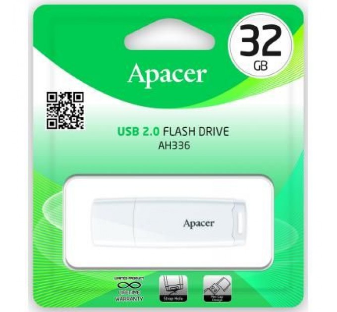 Apacer USB флеш накопичувач Apacer 32GB AH336 White USB 2.0 (AP32GAH336W-1)