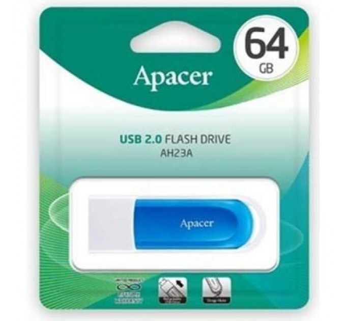 Apacer USB флеш накопичувач Apacer 64GB AH23A White USB 2.0 (AP64GAH23AW-1)
