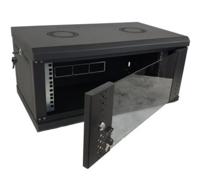 Eserver Шафа настінна Eserver 4U 19" 600х350х284 (Ш*Г*В), скло, чорна (ES-Е435B)