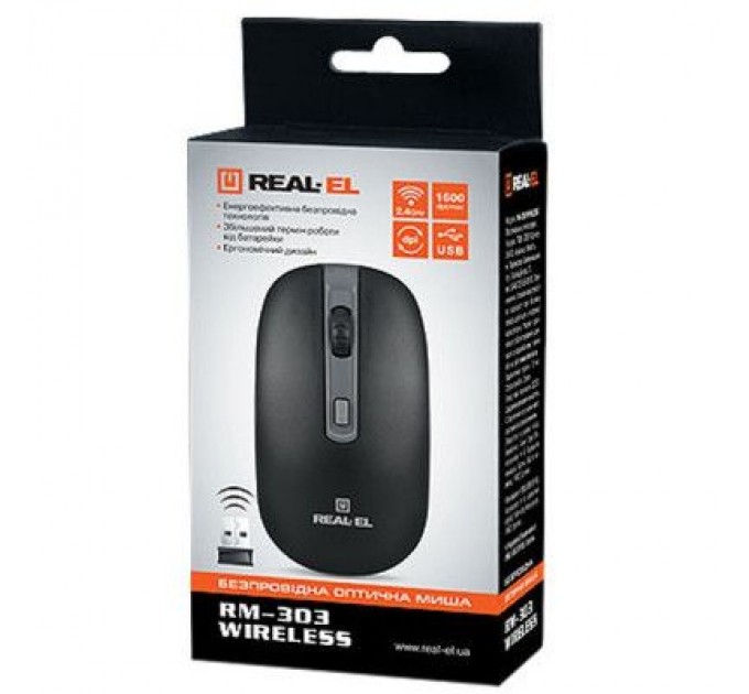 REAL-EL Мишка REAL-EL RM-303 black-grey