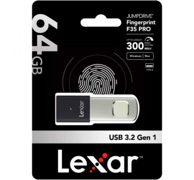 Lexar USB флеш накопичувач Lexar 64GB JumpDrive Fingerprint F35 Pro USB 3.2 (LJDF35P064G-RNBNG)