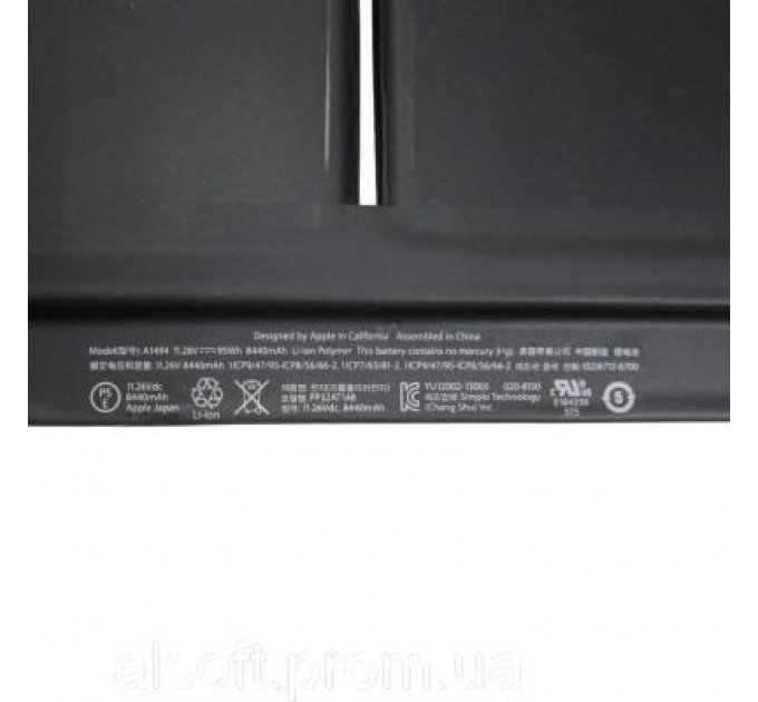 Apple Акумулятор до ноутбука Apple A1494, 95Wh (8440mAh), 6cell, 11.26V, Li-Pol, black (A47265)