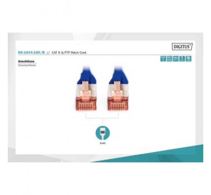 Digitus Патч-корд 10м, CAT 6 S-FTP, AWG 27/7, LSZH, blue Digitus (DK-1644-100/B)