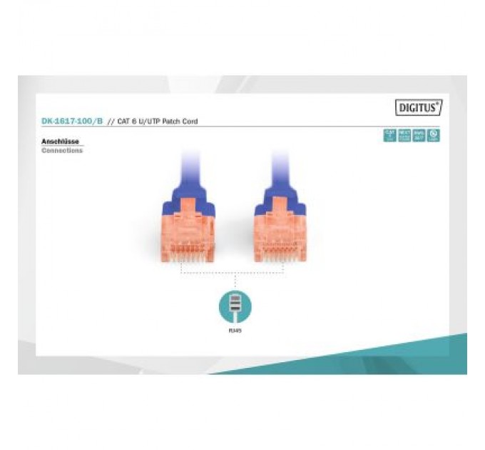 Digitus Патч-корд 10м, CAT 6 UTP, AWG 26/7, Cu, LSZH, blue Digitus (DK-1617-100/B)