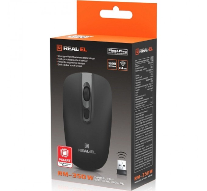 REAL-EL Мишка REAL-EL RM-350W Wireless Black/Gray (EL123200043)