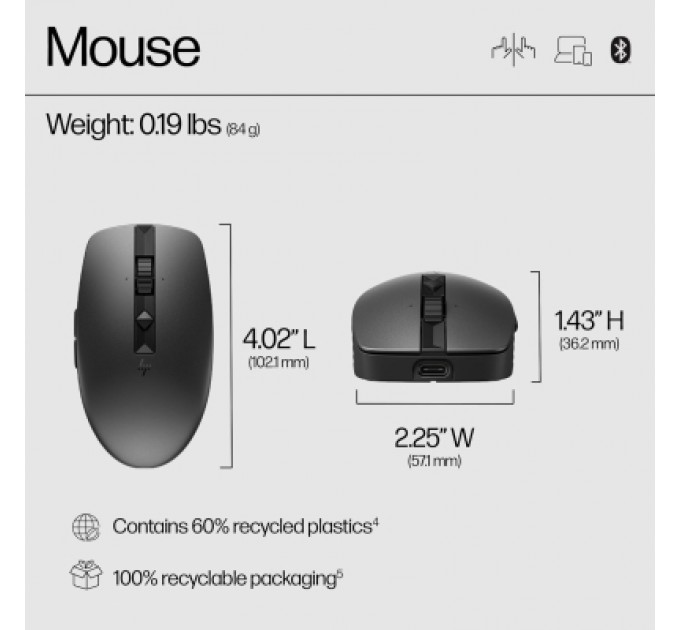 HP Мишка HP 710 Silent Rechargeable Wireless Black (6E6F2AA)
