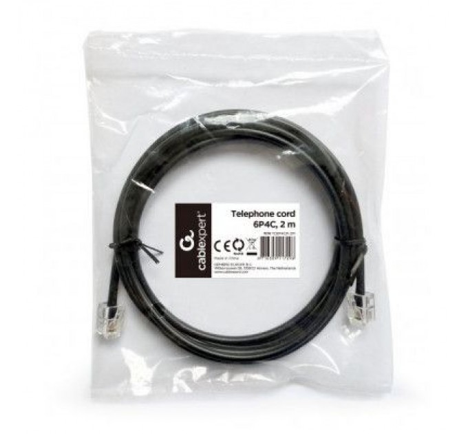 Cablexpert Патч-корд телефонний 2м RJ11 (6P4C) black Cablexpert (TC6P4CR-2M)