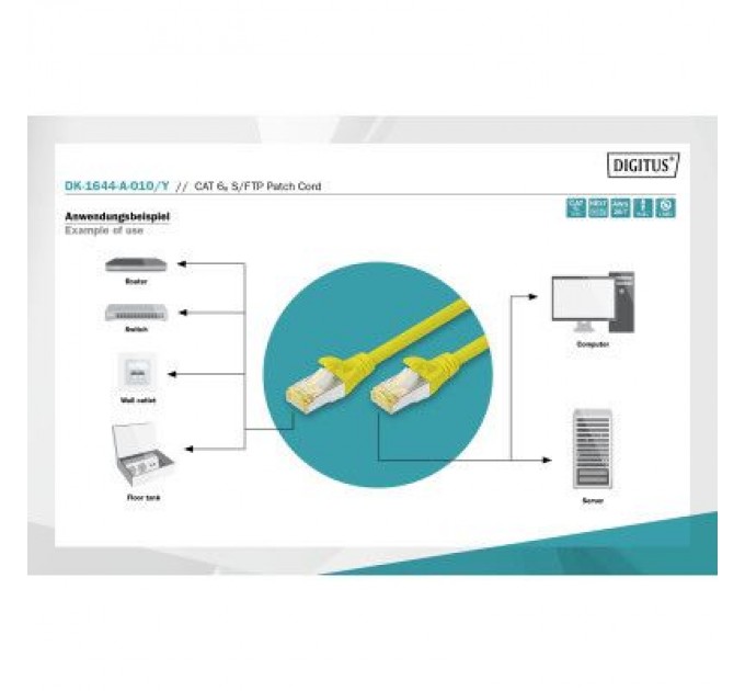 Digitus Патч-корд 1м, CAT 6a S-FTP, AWG 26/7, Cu, LSZH, yellow Digitus (DK-1644-A-010/Y)