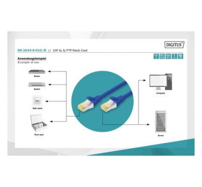 Digitus Патч-корд 1м, CAT 6a S-FTP, AWG 26/7, Cu, LSZH, blue Digitus (DK-1644-A-010/B)